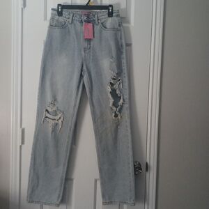 NEW Edikted High Rise Distressed Boot Cut Denim Jeans Sz S
